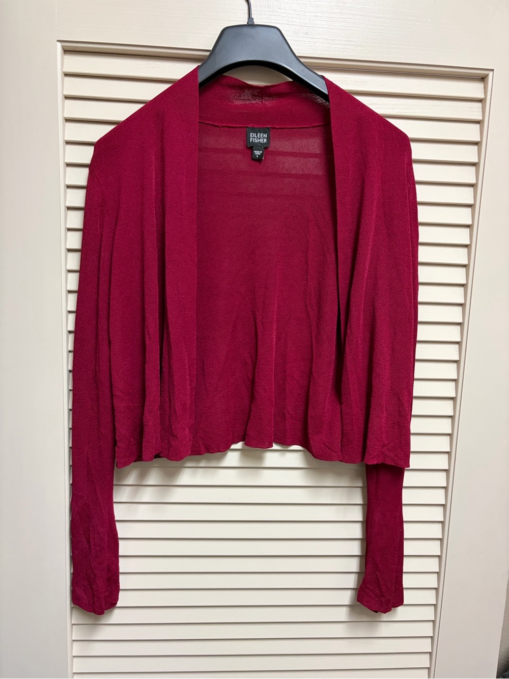Eileen Fisher Cardigan Women L Red Open Front Lightweight Sheer Knit Draped